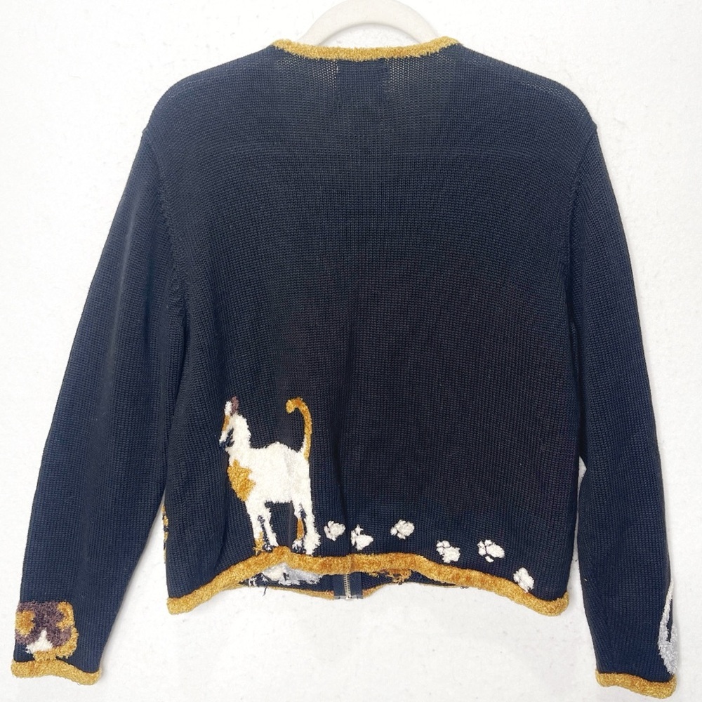 Christopher & Banks Y2K Cat Lady Zip Up Hand Embroidered Knit Cardigan Vintage - Picture 2 of 8